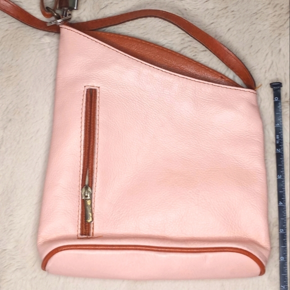 Vera Pelle Italian Made Leather Pastel Petal Pink Coquette Girl Crossbody Bag - Picture 5 of 6